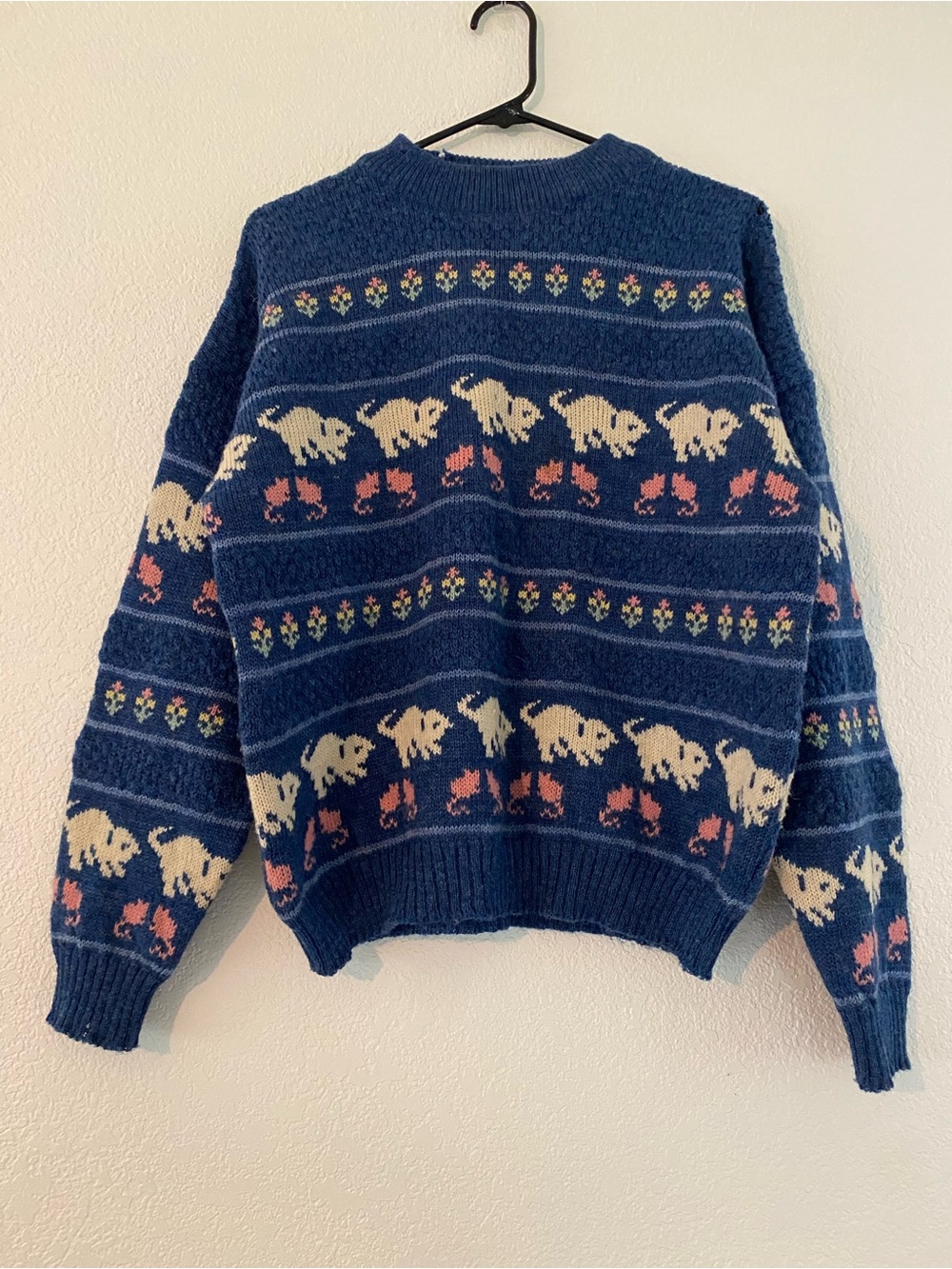 Vtg Lakeland 100% Wool Cat Novelty Fair Isle Sweater Blue SZ M/L FLAWED Grandma